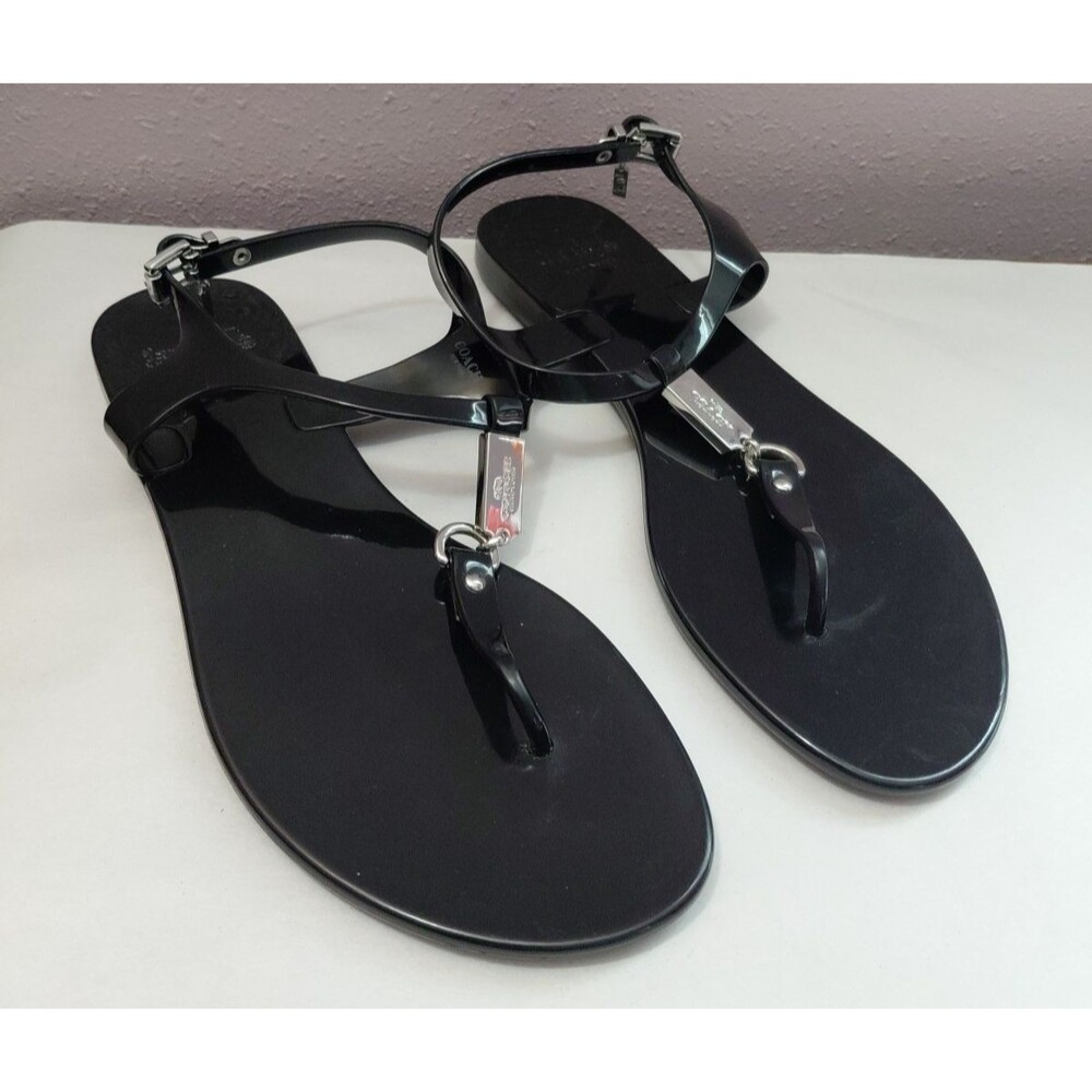 Coach Plato Women's Black Jelly T Strap Thong Beach Sandals Size 9B